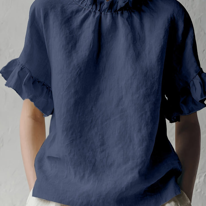 Yuna™ Casual Solid Color Blouse with Elegant Neckline