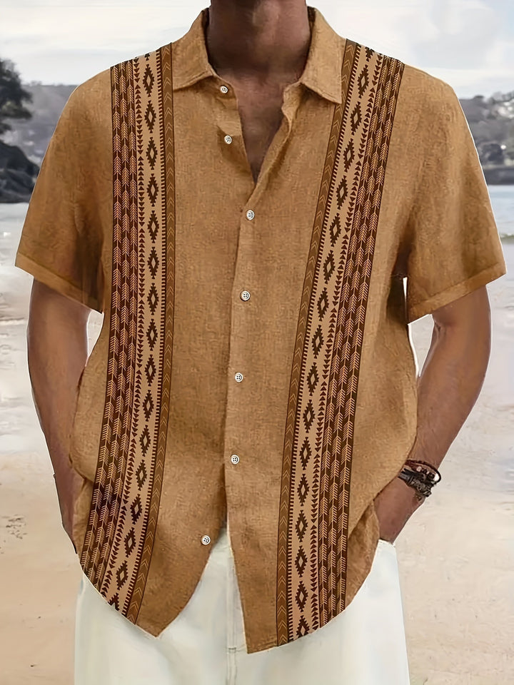 Carter™ Vintage Men's Shirt with Ethnic Print and Tropical Style
