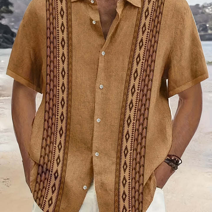 Carter™ Vintage Men's Shirt with Ethnic Print and Tropical Style