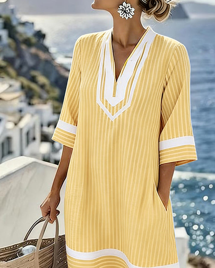 Fifer™ Short Sleeve Striped V-Neck Dress