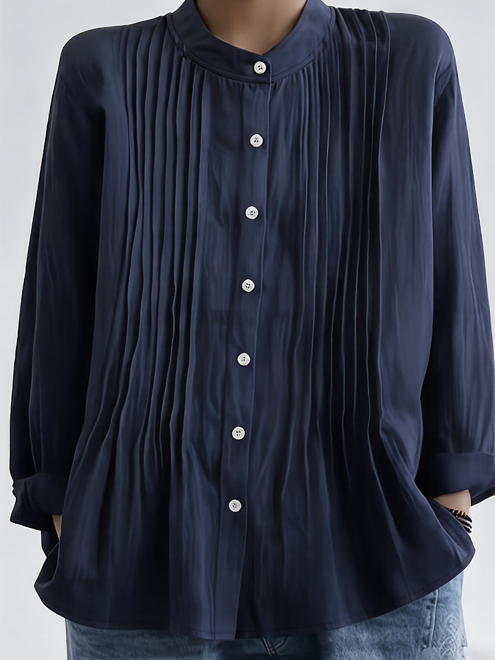Arlet™ Vintage Linen Blouse with Mao Collar and Loose Sleeves