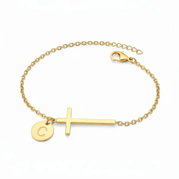 Elodryn™ Sacred Initial Bracelet – Customized Cross