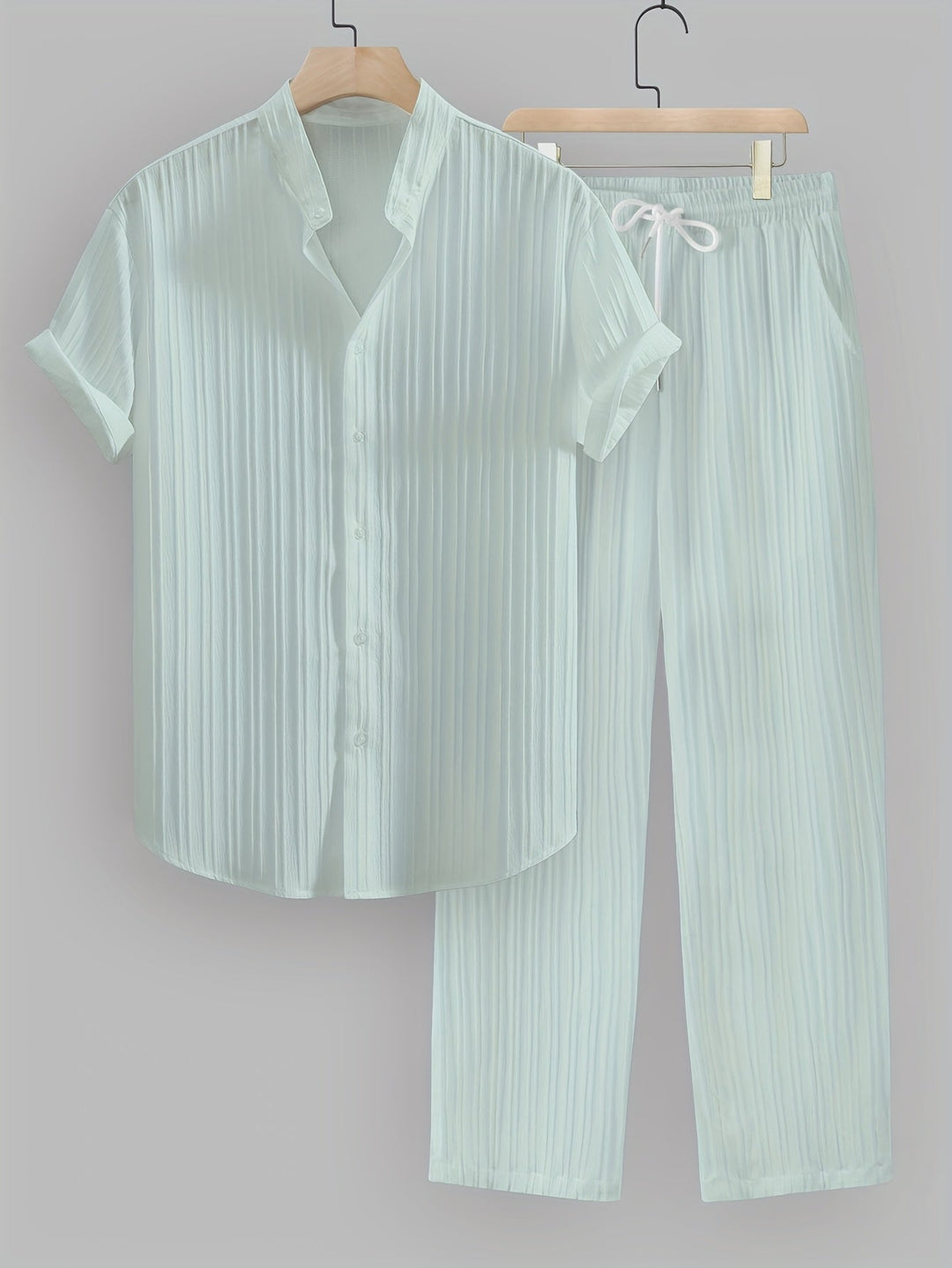 Kavaroq™ Men's Summer Set with Mao Collar Shirt and Drawstring Pants