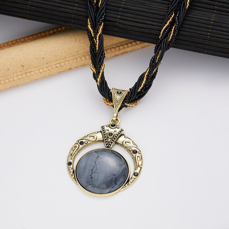 Jora™ Bohemian Necklace with Green Marble Stone Pendant