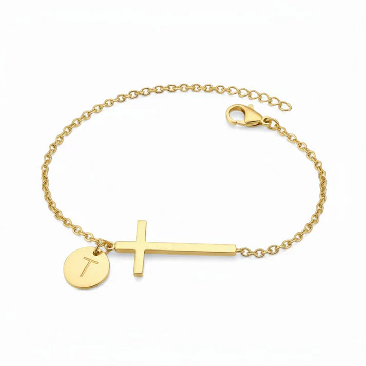 Elodryn™ Sacred Initial Bracelet – Customized Cross