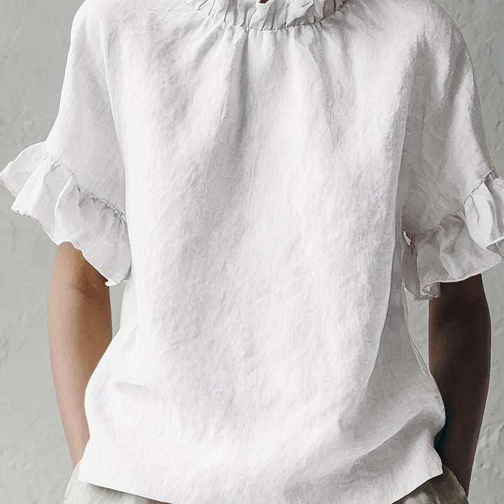 Yuna™ Casual Solid Color Blouse with Elegant Neckline