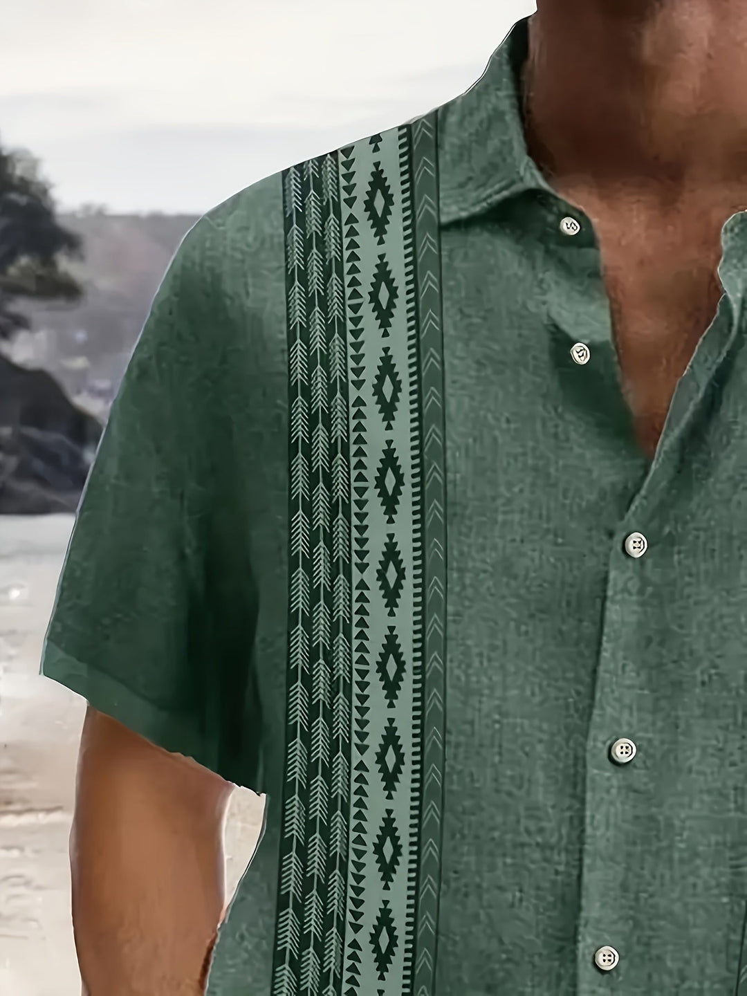 Carter™ Vintage Men's Shirt with Ethnic Print and Tropical Style
