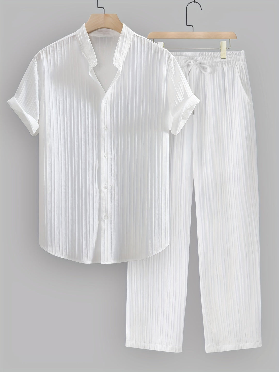 Kavaroq™ Men's Summer Set with Mao Collar Shirt and Drawstring Pants