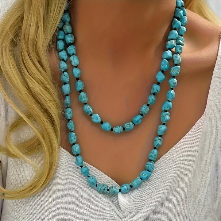 Saria™ Double Layer Bohemian Collar with Turquoise and Natural Stones