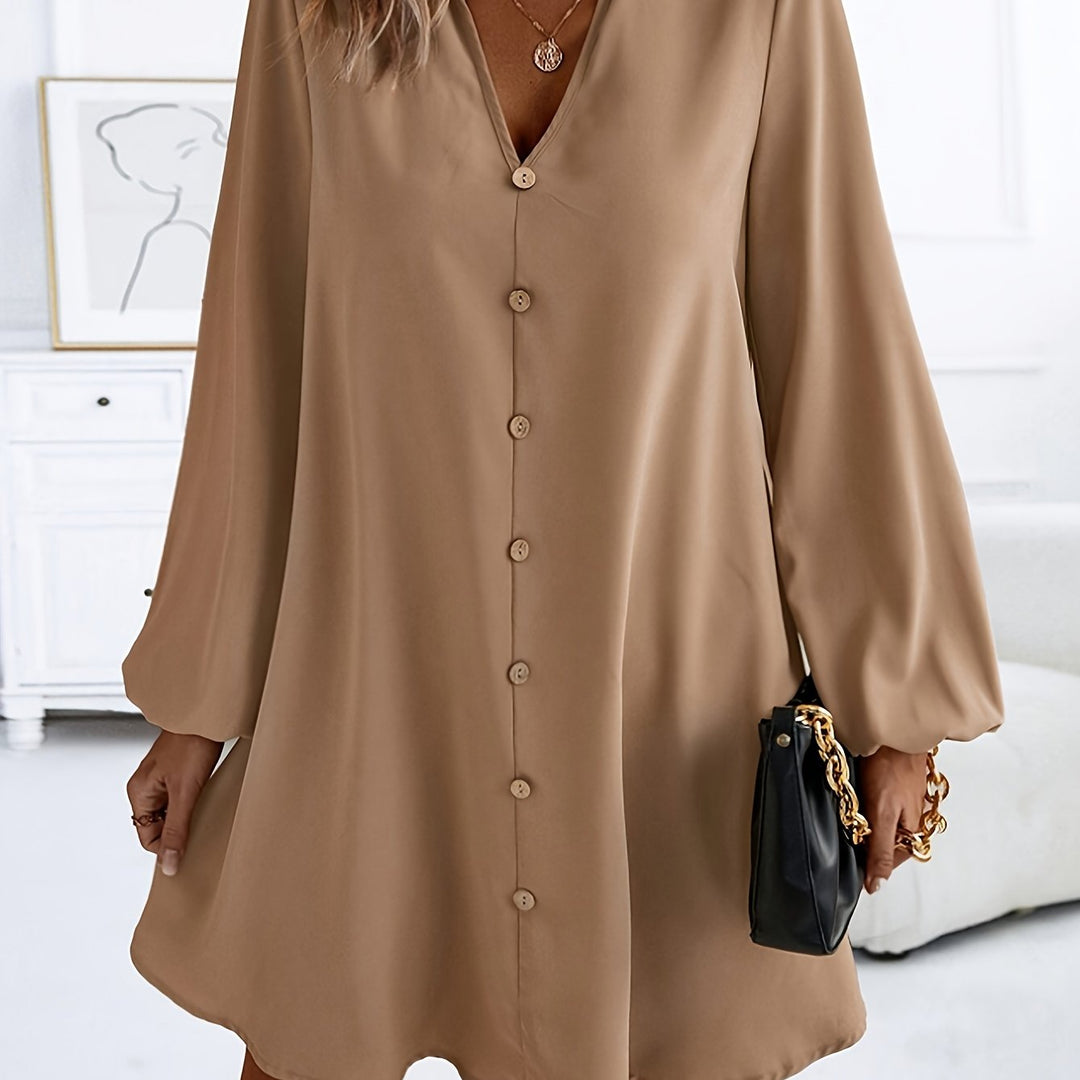 Faria™ Elegant Long Sleeve V-Neck Dress