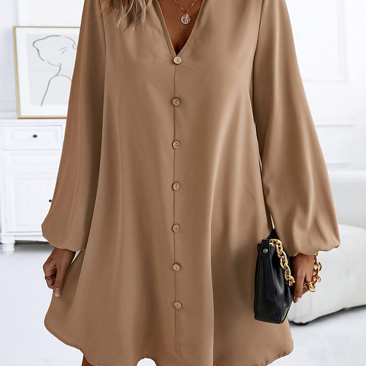 Faria™ Elegant Long Sleeve V-Neck Dress