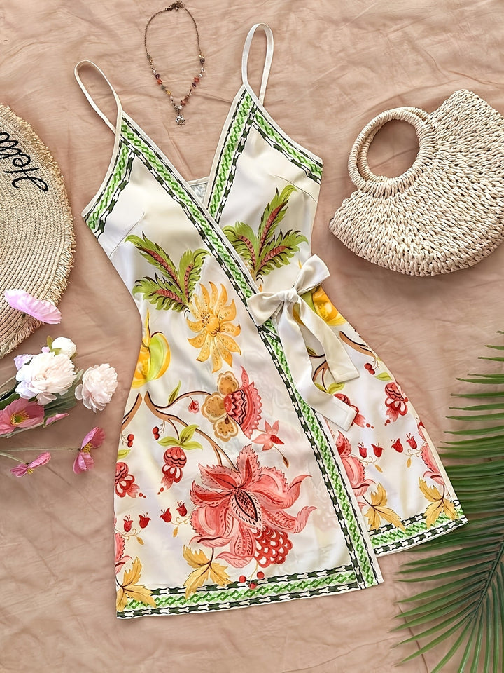 Dara™ Long Tropical Dress with V-Neck and Floral Print