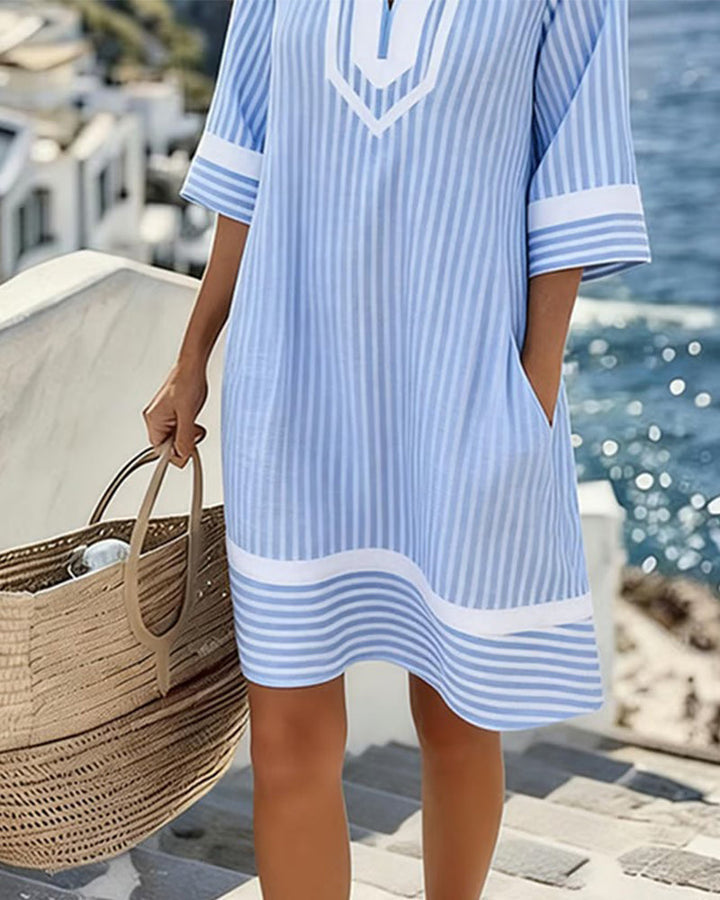 Fifer™ Short Sleeve Striped V-Neck Dress