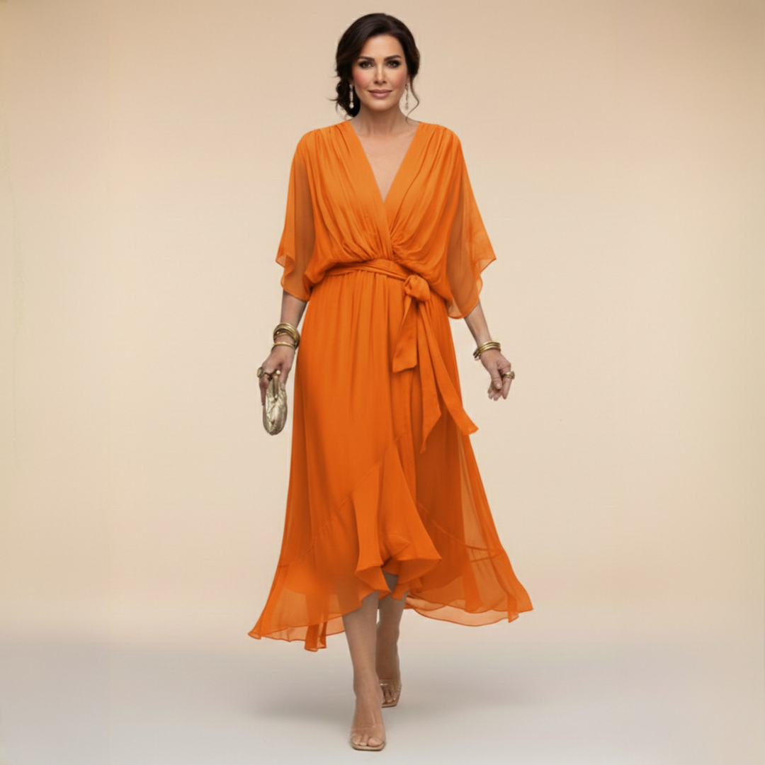 Celanovia™ Elegant Chiffon Dress with V-Neck
