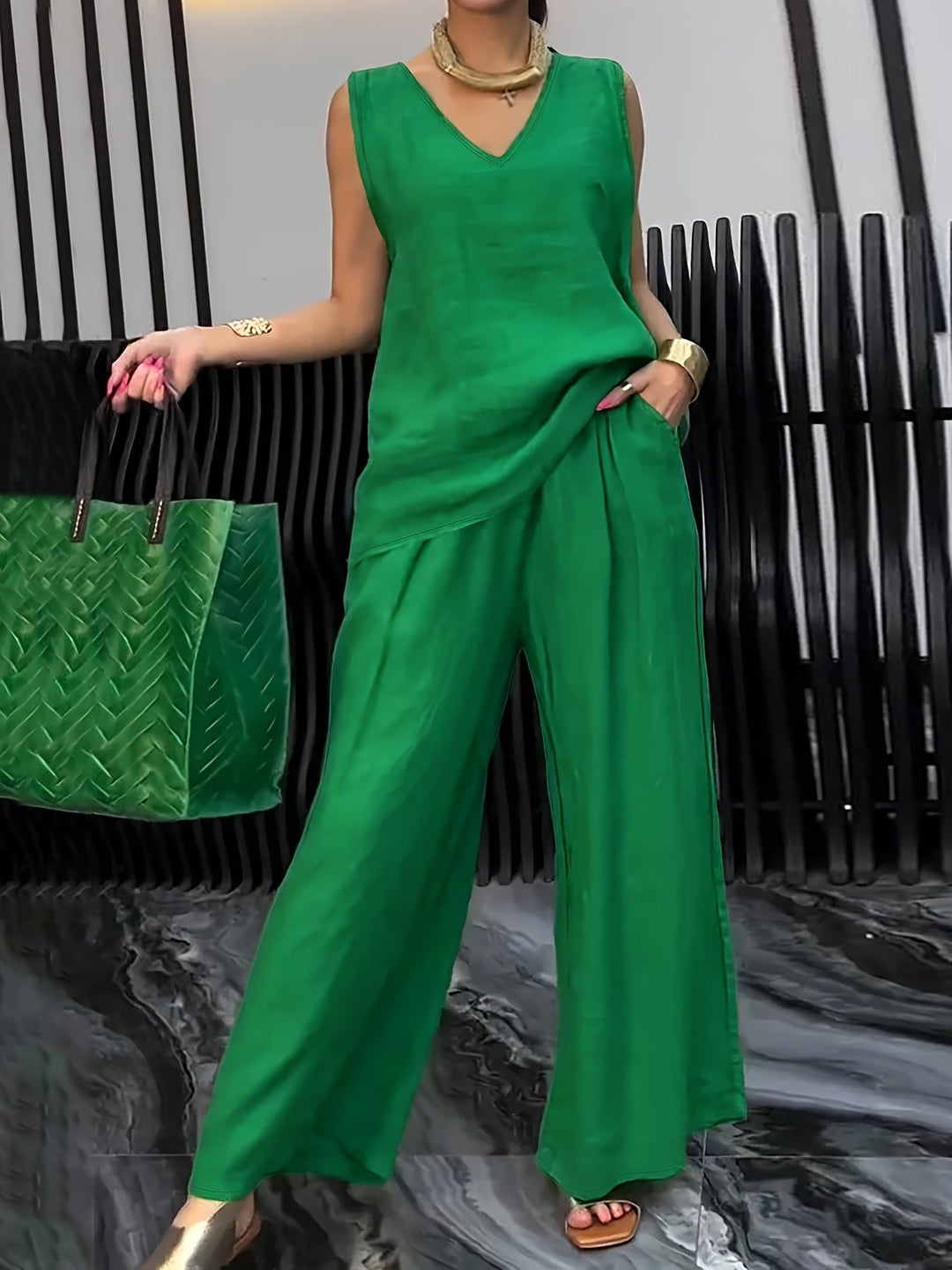 Kalia™ Casual Two-Piece Set with Sleeveless Top and Wide Leg Pants
