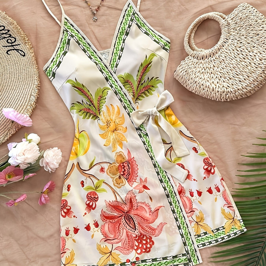 Dara™ Long Tropical Dress with V-Neck and Floral Print