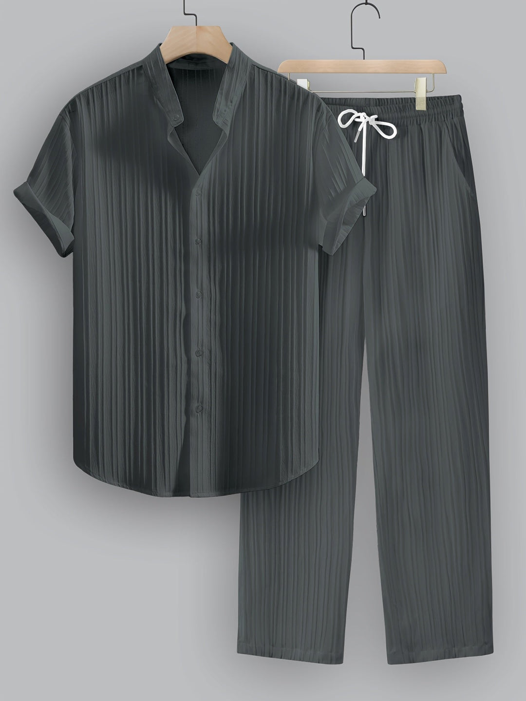 Kavaroq™ Men's Summer Set with Mao Collar Shirt and Drawstring Pants