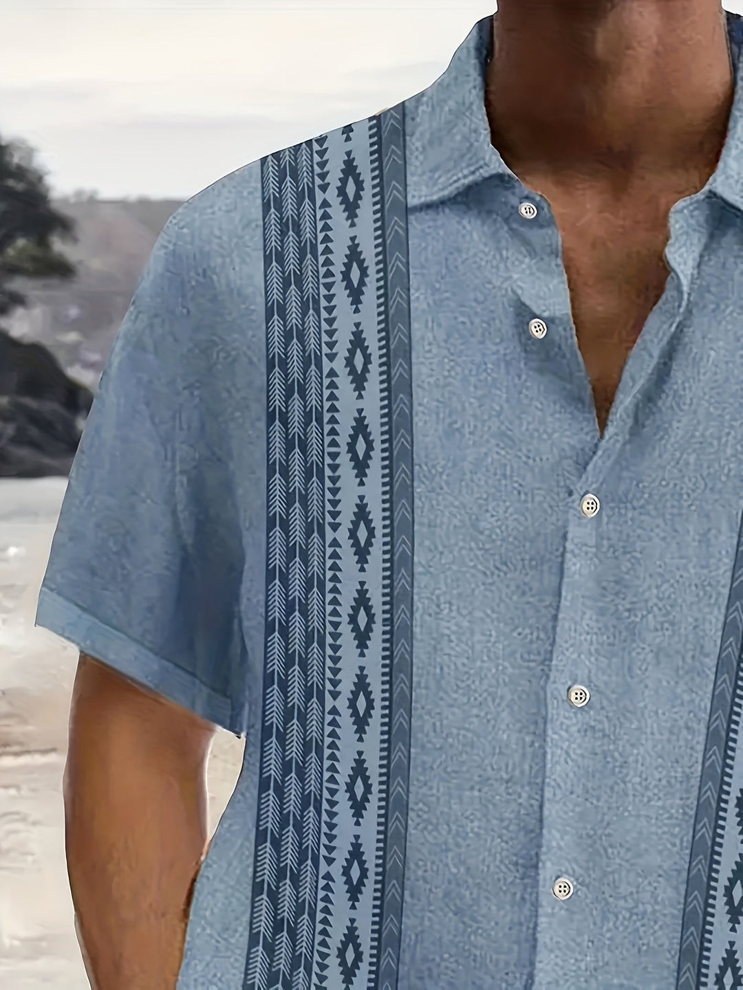 Carter™ Vintage Men's Shirt with Ethnic Print and Tropical Style