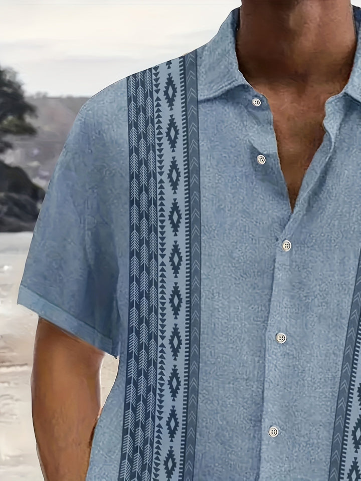 Carter™ Vintage Men's Shirt with Ethnic Print and Tropical Style