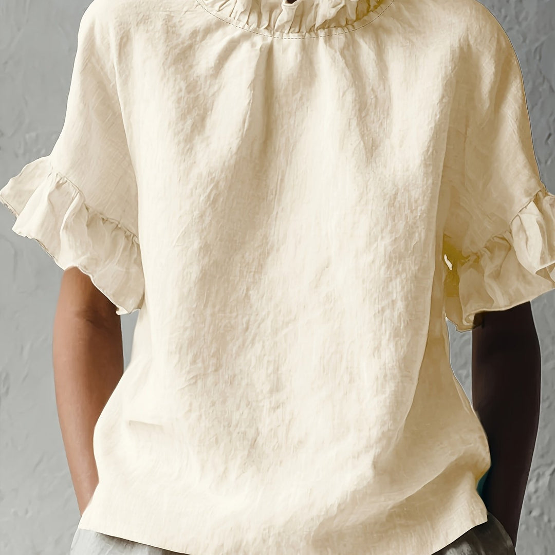 Yuna™ Casual Solid Color Blouse with Elegant Neckline