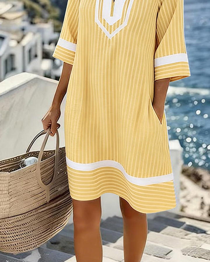 Fifer™ Short Sleeve Striped V-Neck Dress