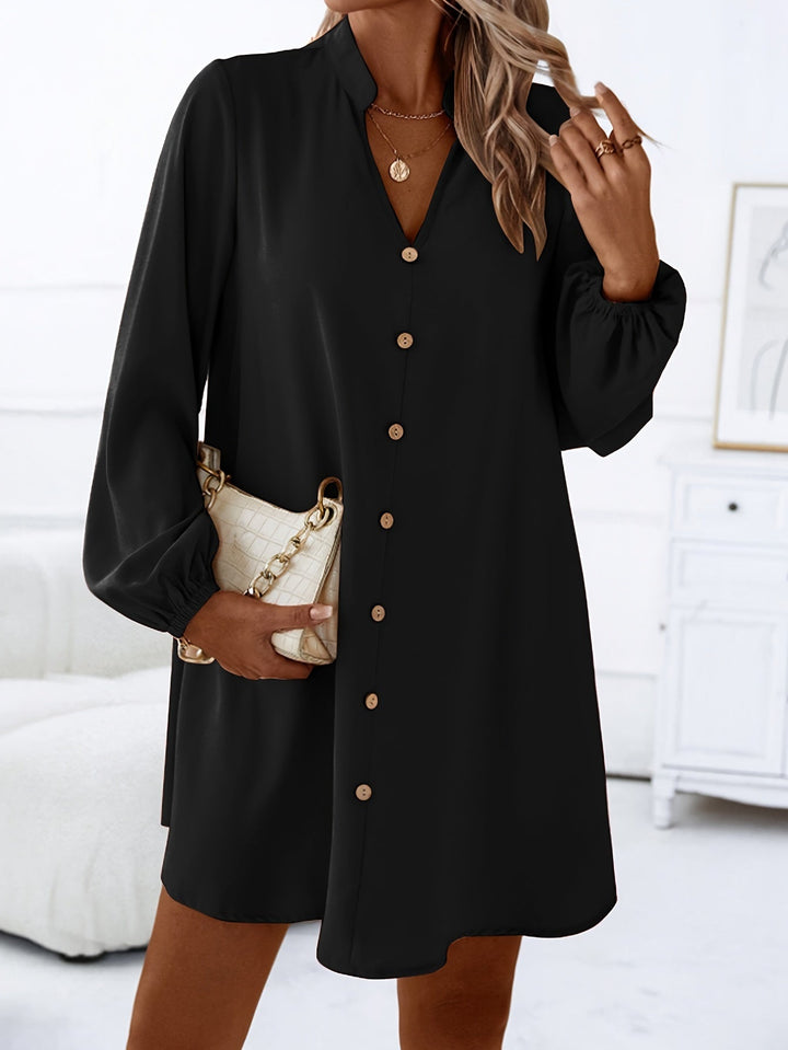 Faria™ Elegant Long Sleeve V-Neck Dress
