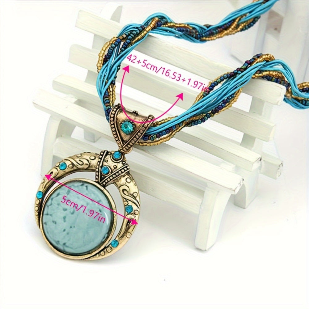 Jora™ Bohemian Necklace with Green Marble Stone Pendant