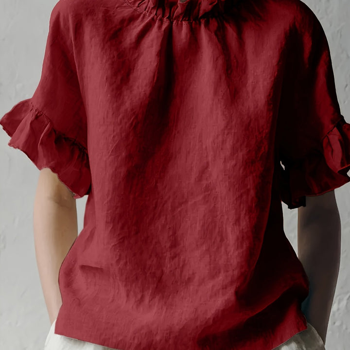 Yuna™ Casual Solid Color Blouse with Elegant Neckline