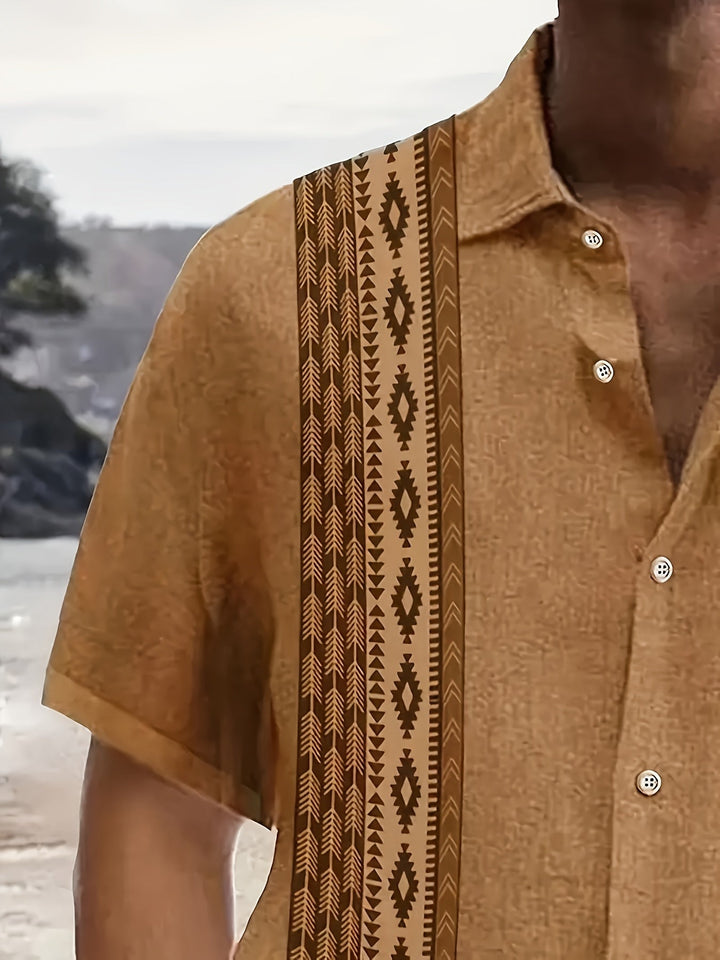 Carter™ Vintage Men's Shirt with Ethnic Print and Tropical Style