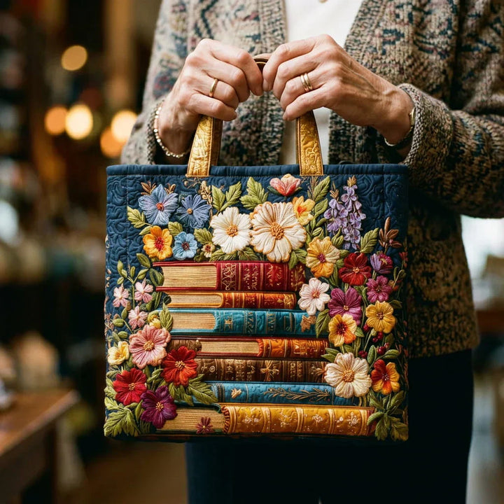Artisanal Tote Bag - Floral Print and Books