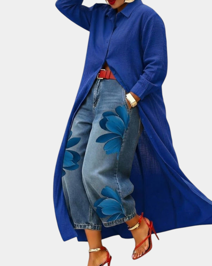 Zadira™ Wide Leg Denim Dress and Pants Set