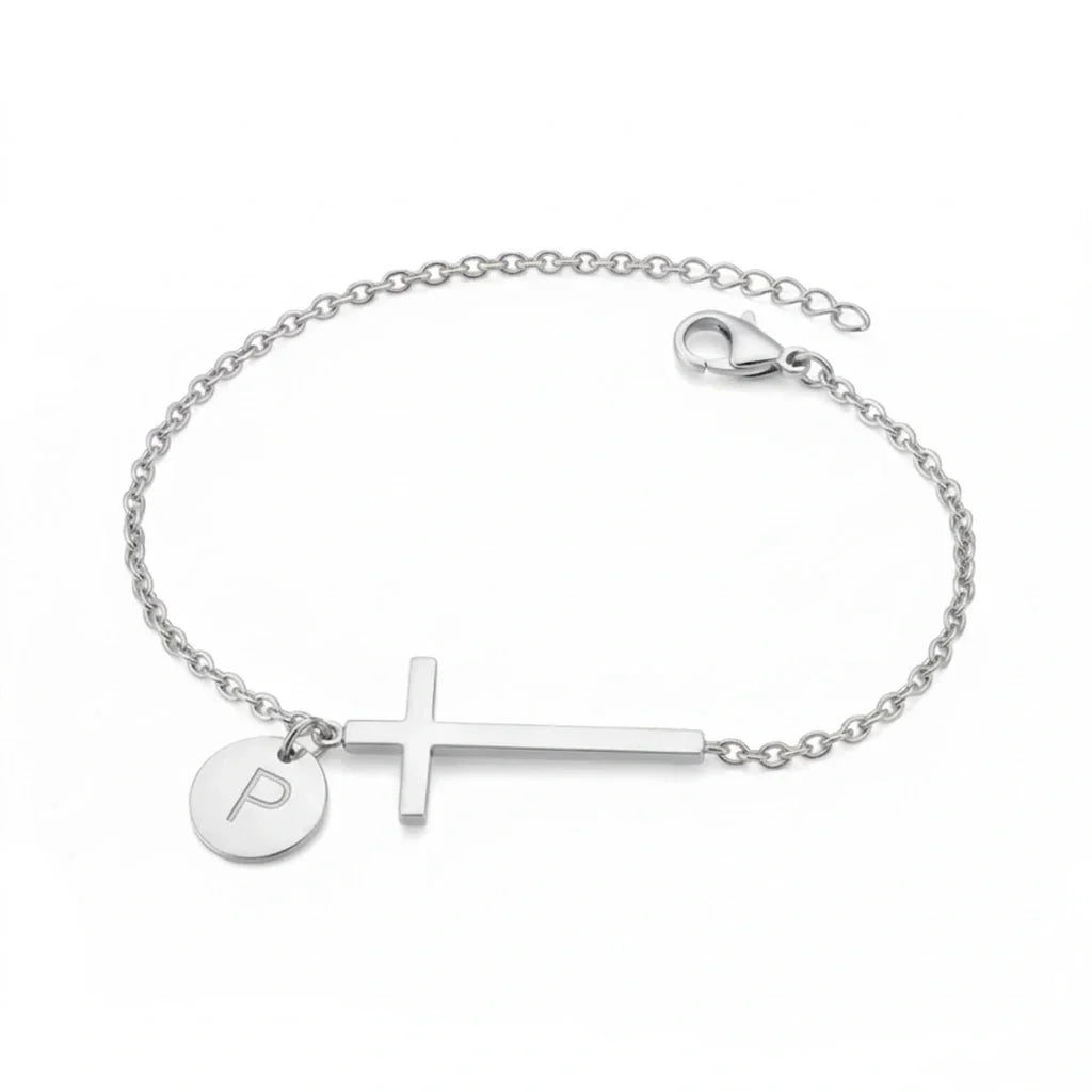 Elodryn™ Sacred Initial Bracelet – Customized Cross